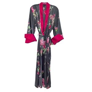 Jones‎ New York Womens Robe Kimono Floral Black Red Satin Large
